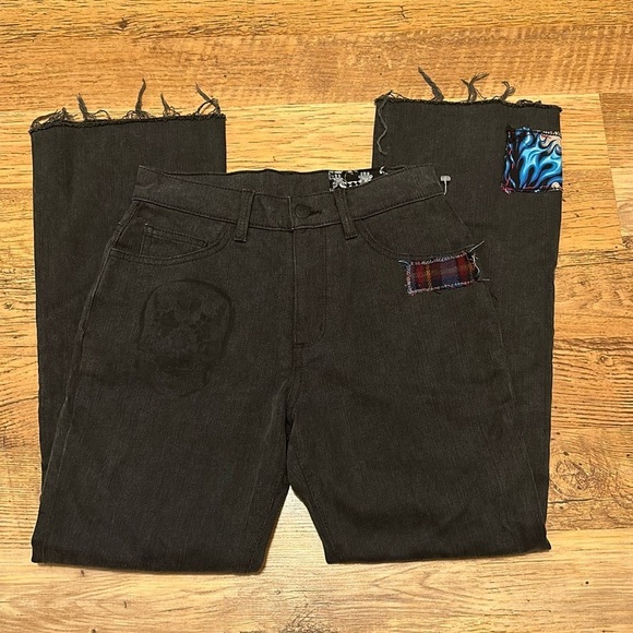 Siwy Black Boot Cut Frayed Hem Jeans Patch And Skull Detail Patch Work GG - Picture 1 of 4